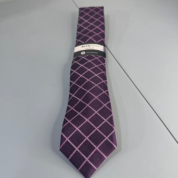 ALFANI ALFATECH Mens Necktie Blossom Grid Plum Stain Resistant New - Picture 2 of 7